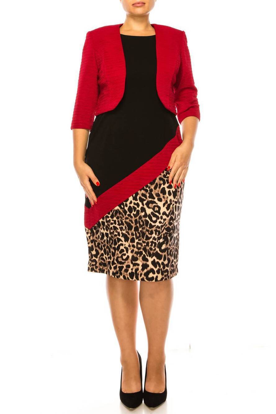 NEW MAYA BROOKE asymmetrical animal print jacket dress in red black